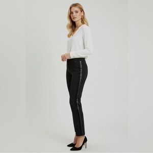 Calvin Klein Faux Leather Velvet Trim Black Skinny Dress Pants Trousers